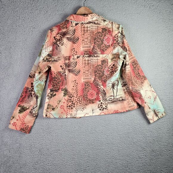 Maggy London Coral Patchwork Cotton Tropical Zip Front Vintage Y2K Jacket 12 - Picture 10 of 10